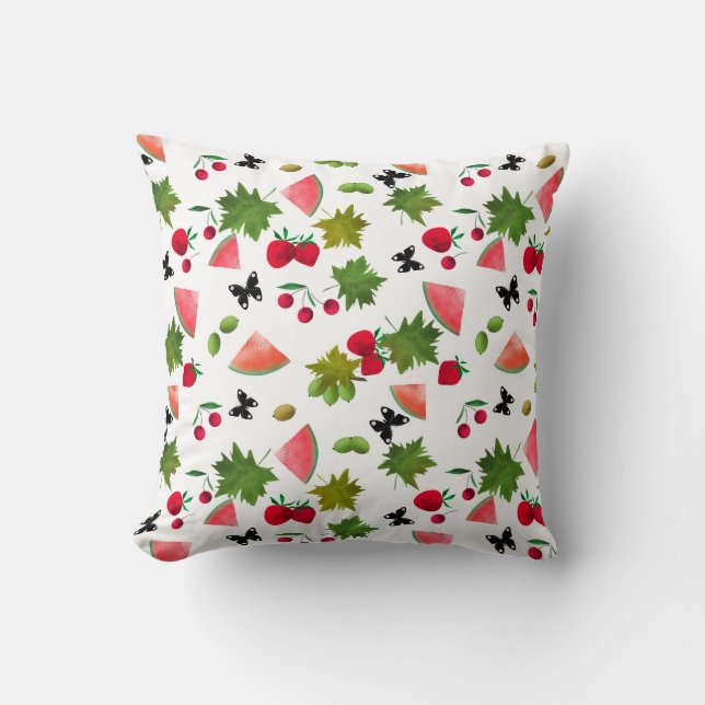 Seamless Fresh Fruits Berries Watercolor Cartoon C Cushion (Front)
