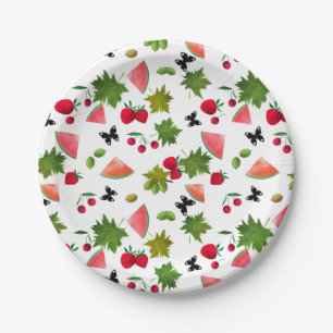 Seamless Fresh Fruits Berries Watercolor Cartoon C Paper Plate