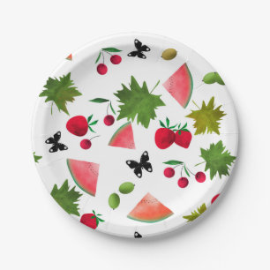 Seamless Fruits Berries Watercolor Cartoon Cute Wh Paper Plate