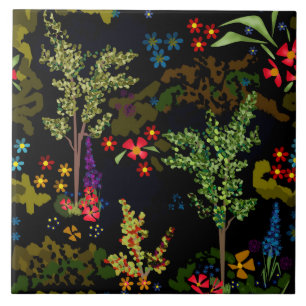 Seamless fun beautiful cute cartoon flowers plants tile