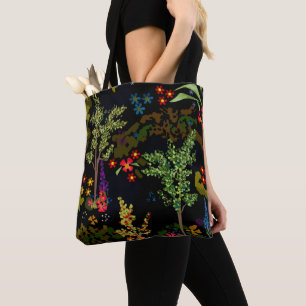 Seamless fun beautiful cute cartoon flowers plants tote bag