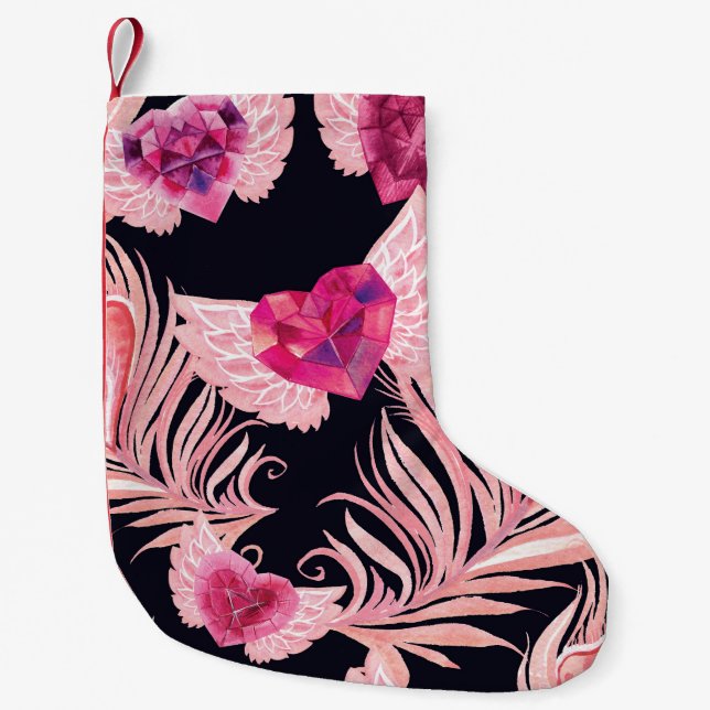 Seamless Gentle Watercolor Valentine's Pattern Small Christmas Stocking (Front)