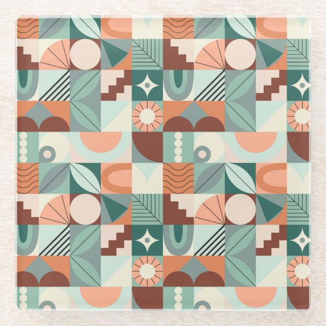 Seamless geometric, abstract mosaic pattern. glass coaster (Front)