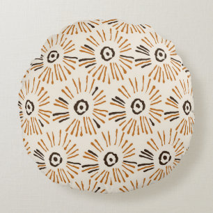 Seamless geometric batik floral pattern on autumn round cushion