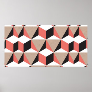 Seamless Geometric Black White Coral 3D Shapes Bro Poster