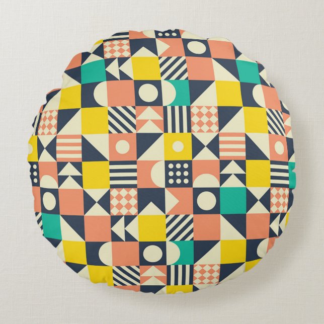 seamless geometric colourful pattern round cushion (Front)