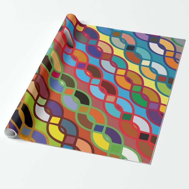 Seamless Geometric Multicolor Chain Pattern Wrapping Paper (Unrolled)