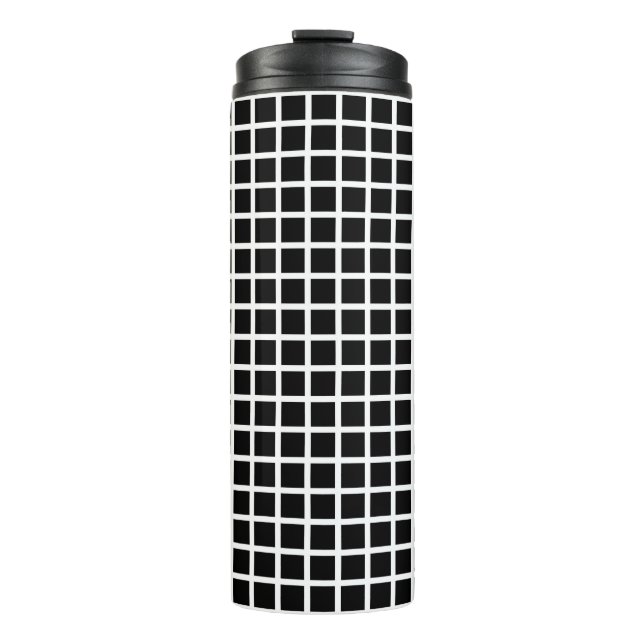 Seamless geometric pattern. Black square on white  Thermal Tumbler (Front)