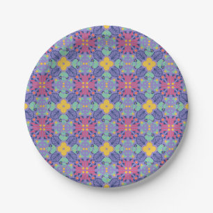 Seamless geometric pattern featuring vibrant pink paper plate