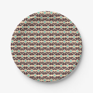 Seamless geometric pattern in dark brown leaf paper plate