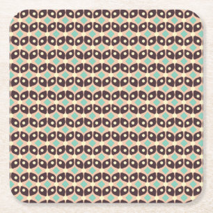 Seamless geometric pattern in dark brown leaf square paper coaster