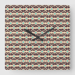 Seamless geometric pattern in dark brown leaf square wall clock