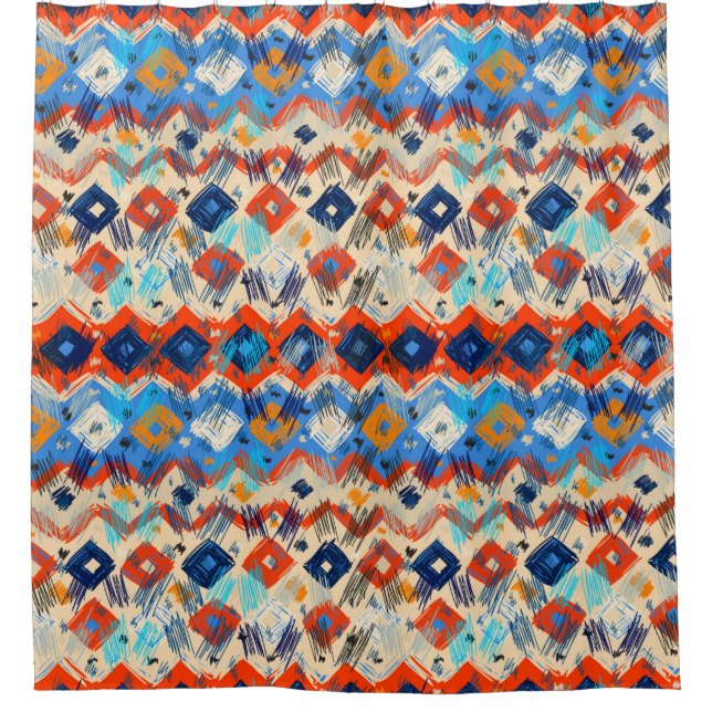 Seamless geometric pattern in ethnic shower curtain (Front)