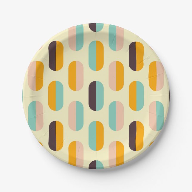 Seamless geometric pattern in retro vibes paper plate (Front)