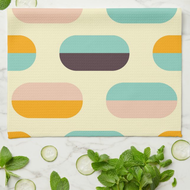 Seamless geometric pattern in retro vibes tea towel (Folded)