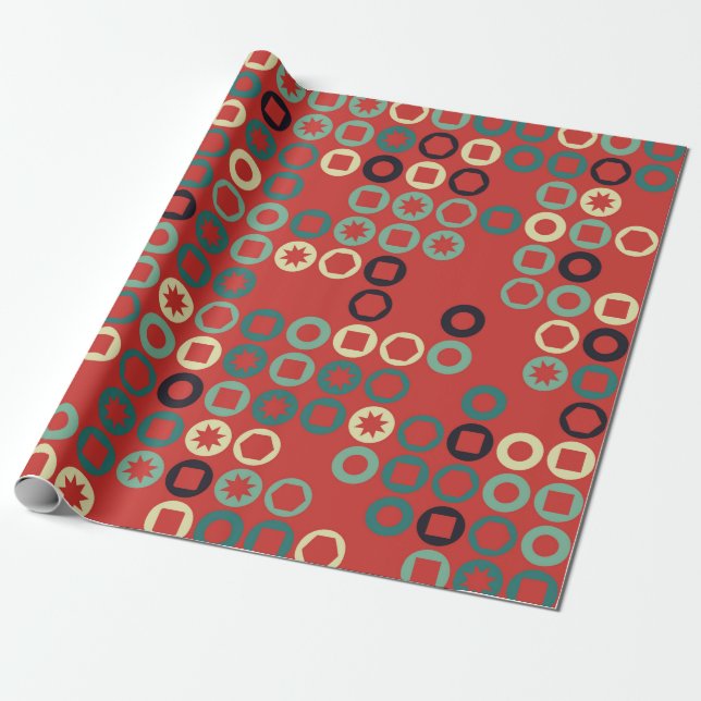 Seamless geometric pattern with coloured elements, wrapping paper (Unrolled)