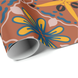 Seamless geometric pattern with floral motifs wrapping paper