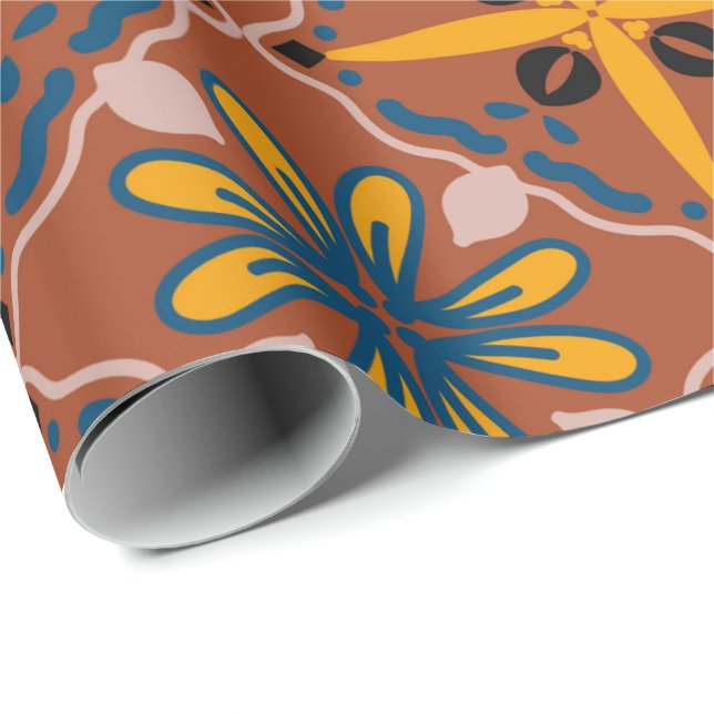 Seamless geometric pattern with floral motifs wrapping paper (Roll Corner)