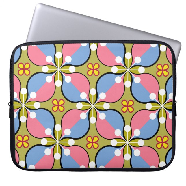 Seamless geometric pattern with flowers laptop sleeve (Front)