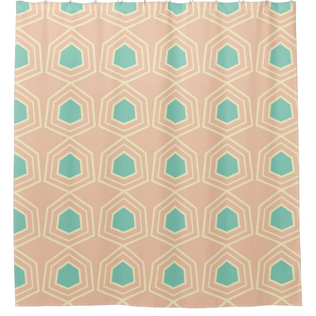 Seamless geometric pattern with teal pentagons shower curtain (Front)