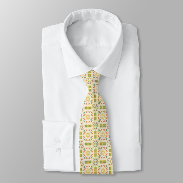 Seamless geometric pattern with yellow, pink tie (Tied)