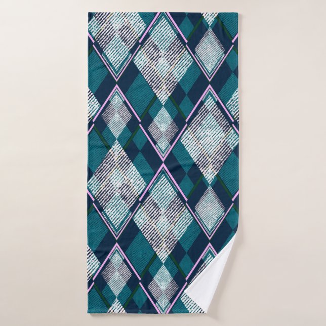 Seamless geometric rhombic pattern, turquoise back bath towel (Bath Towel)