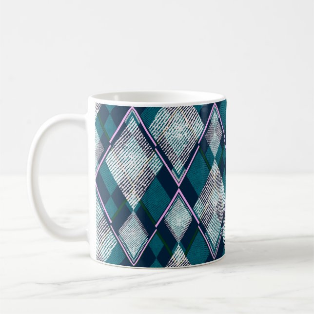 Seamless geometric rhombic pattern, turquoise back coffee mug (Left)