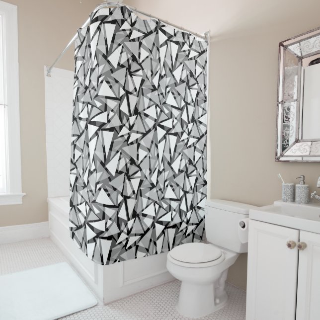  Seamless geometric triangles shapes grey Shower Curtain (In Situ)
