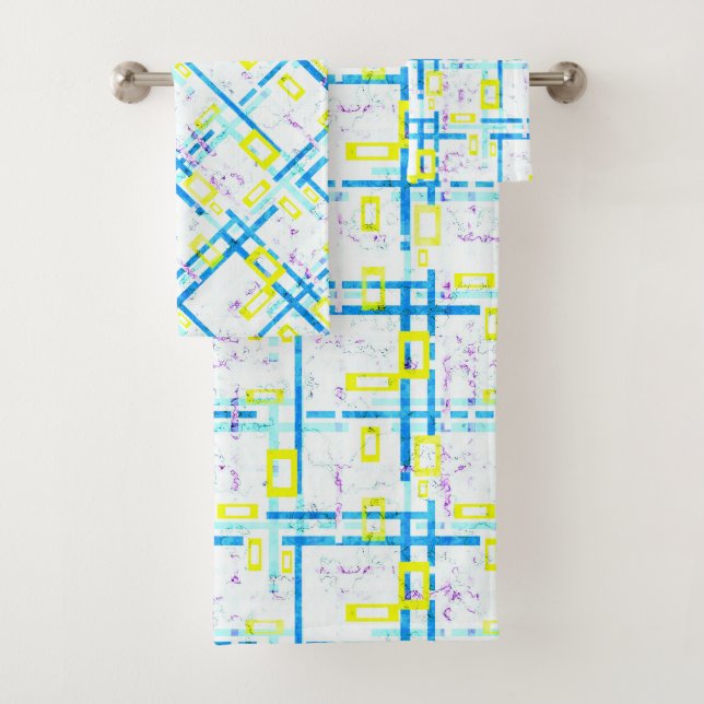 Seamless geometrical bright colours rectangular sh bath towel set (Insitu)