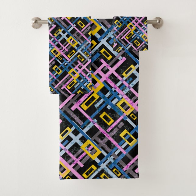 Seamless geometrical bright colours rectangular sh bath towel set (Insitu)