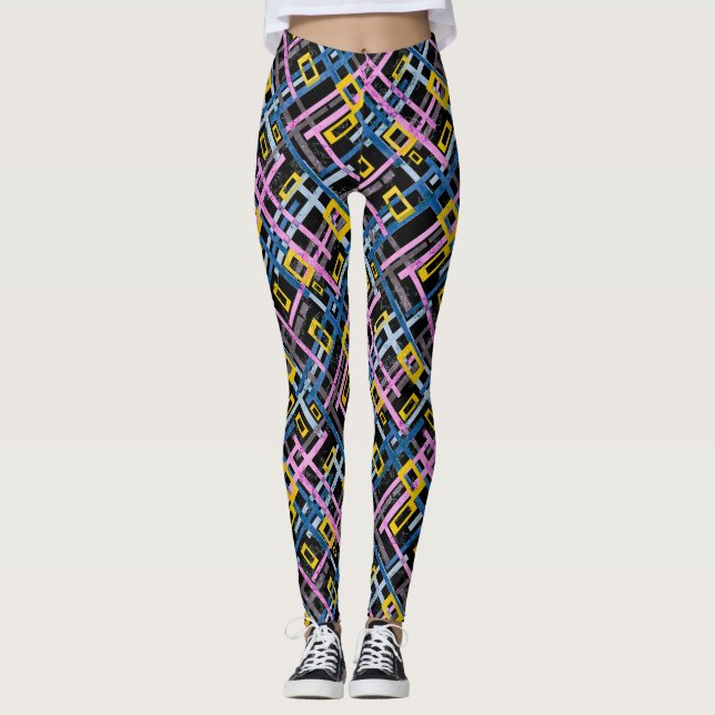 Seamless geometrical bright colours rectangular sh leggings (Front)