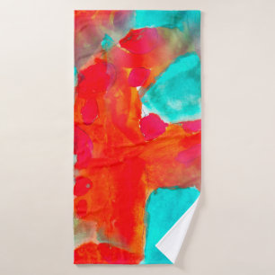 Seamless giraffe,  blue,  orange watercolor artist bath towel