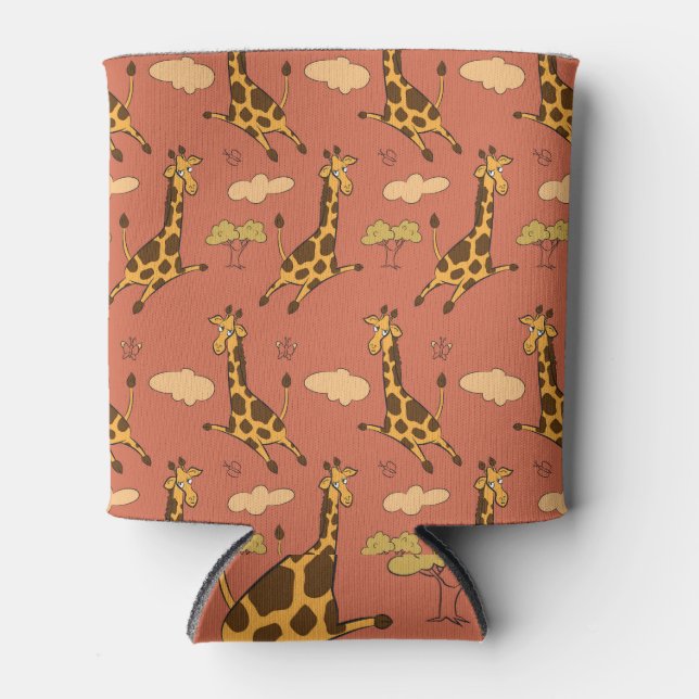 Seamless Giraffe Pattern Vintage Illustration Can Cooler (Front)