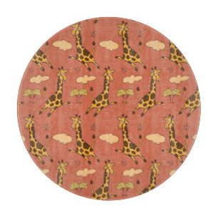 Seamless Giraffe Pattern Vintage Illustration Cutting Board