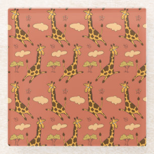 Seamless Giraffe Pattern Vintage Illustration Glass Coaster