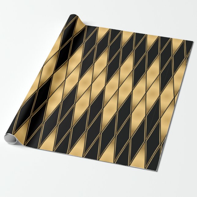 Seamless gold and black shapes pattern wrapping paper (Unrolled)