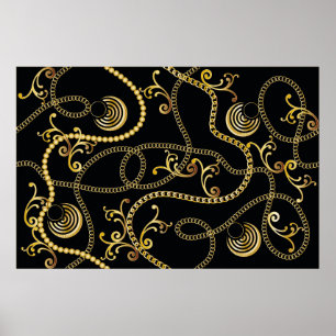Seamless golden chain pattern fashion,  Illustrati Poster