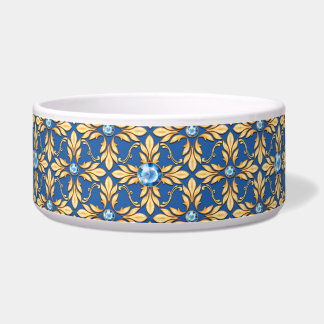 Seamless golden pattern with blue gems 1