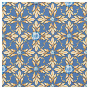 Seamless golden pattern with blue gems 1 fabric