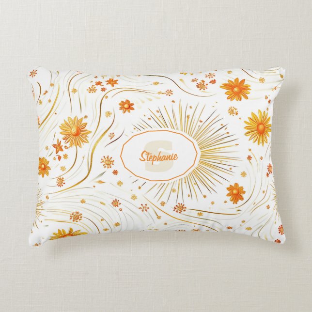 Seamless Golden Sun & Rays - with Abstract Star Decorative Cushion (Front)