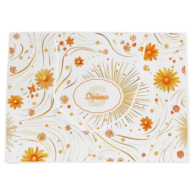 Seamless Golden Sun & Rays - with Abstract Star Large Gift Bag (Front)