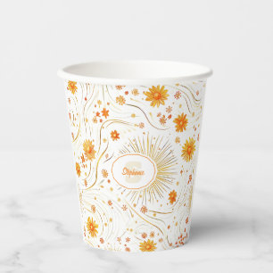 Seamless Golden Sun & Rays - with Abstract Star Paper Cups