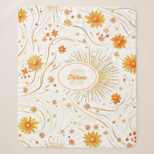 Seamless Golden Sun & Rays - with Abstract Star Sherpa Blanket