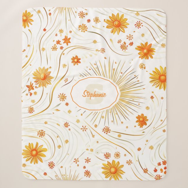 Seamless Golden Sun & Rays - with Abstract Star Sherpa Blanket (Front)