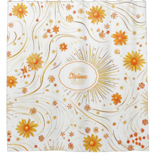 Seamless Golden Sun & Rays - with Abstract Star Shower Curtain