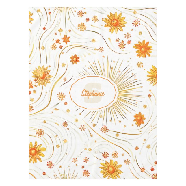 Seamless Golden Sun & Rays - with Abstract Star Tablecloth (Front)
