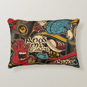 Seamless Graffiti background. Colorful seamless pa Decorative Cushion