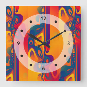 Seamless Graphic Design - yellow red I Square Wall Clock