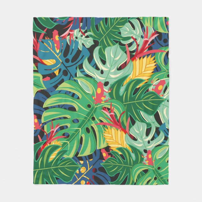 Seamless graphic pattern with leaves monstera and  fleece blanket (Front)