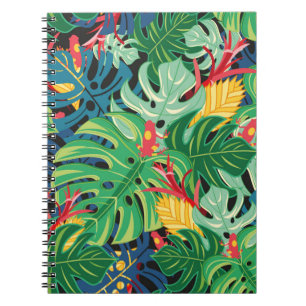 Seamless graphic pattern with leaves monstera and  notebook